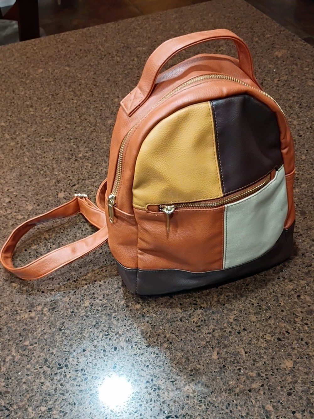 Wild Fable Patchwork Leather Mini Backpack - Tan, Yellow & Brown
